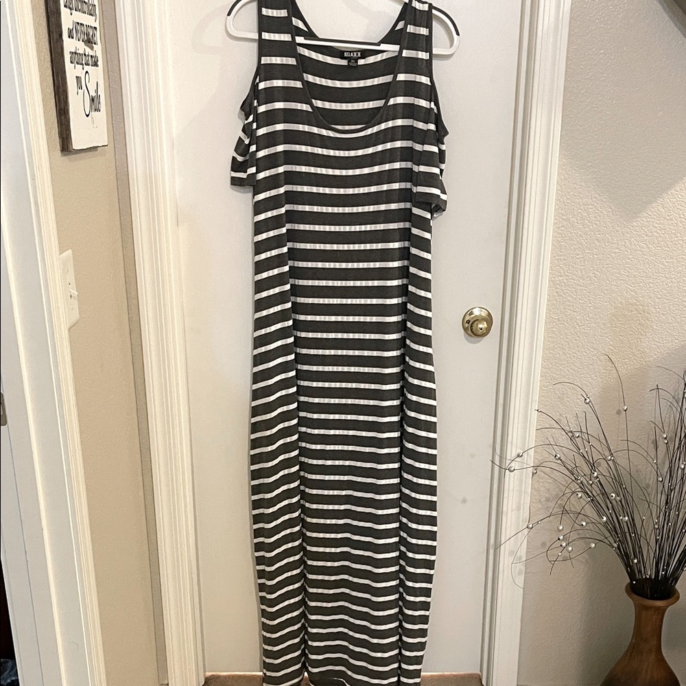 Gray and White Striped Maxi Dress